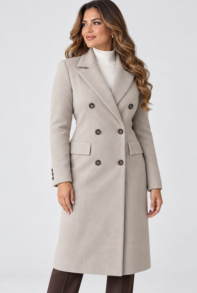 Manteau croisé long effet laine — Pierre — photo studio