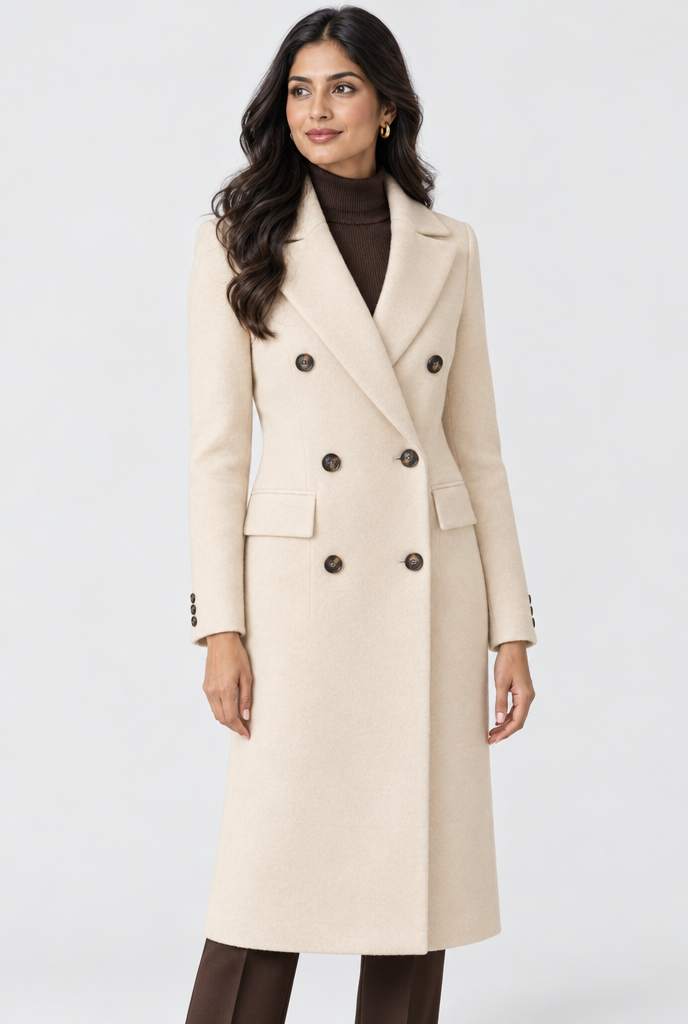 Manteau croisé long effet laine — Crème — photo studio