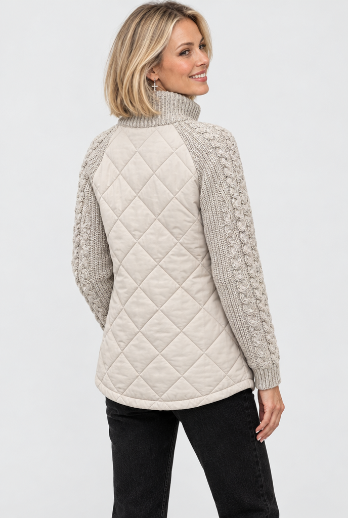 Veste matelassée zippée à manches en maille torsadée — Flocon d’avoine — vue de dos