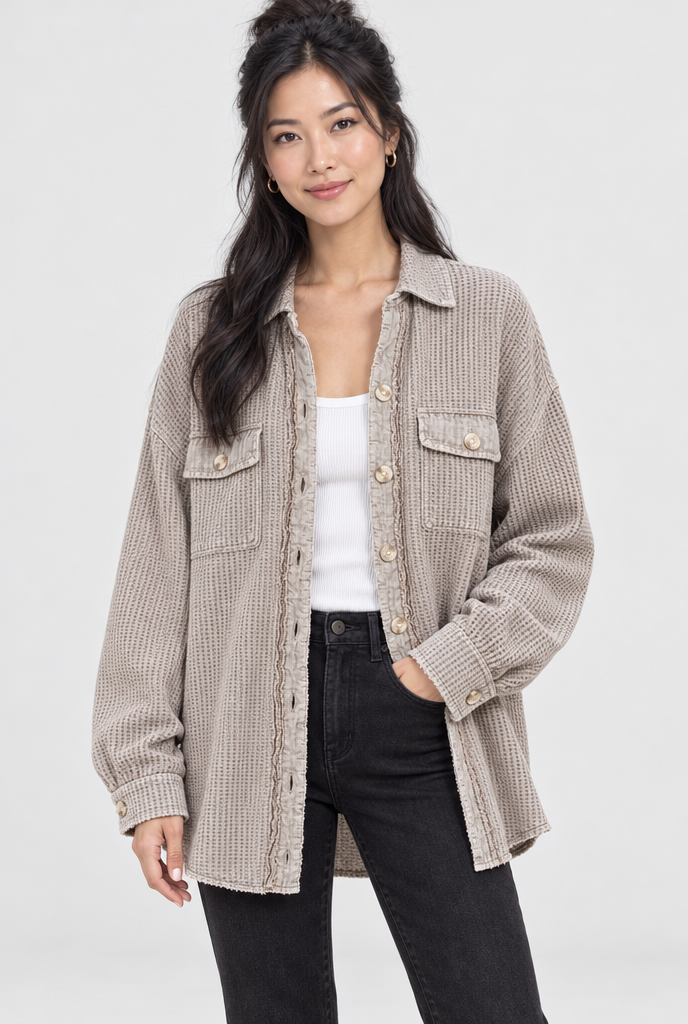 Surchemise oversize en maille gaufrée — Taupe — photo studio