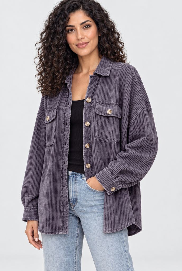 Surchemise oversize en maille gaufrée — Violet poudré — photo studio