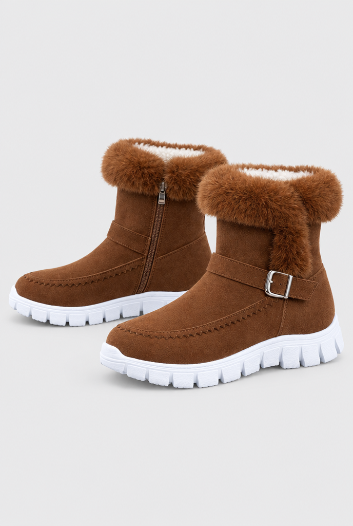 Bottes de neige à revers en fausse fourrure et boucle — Châtaigne — packshot