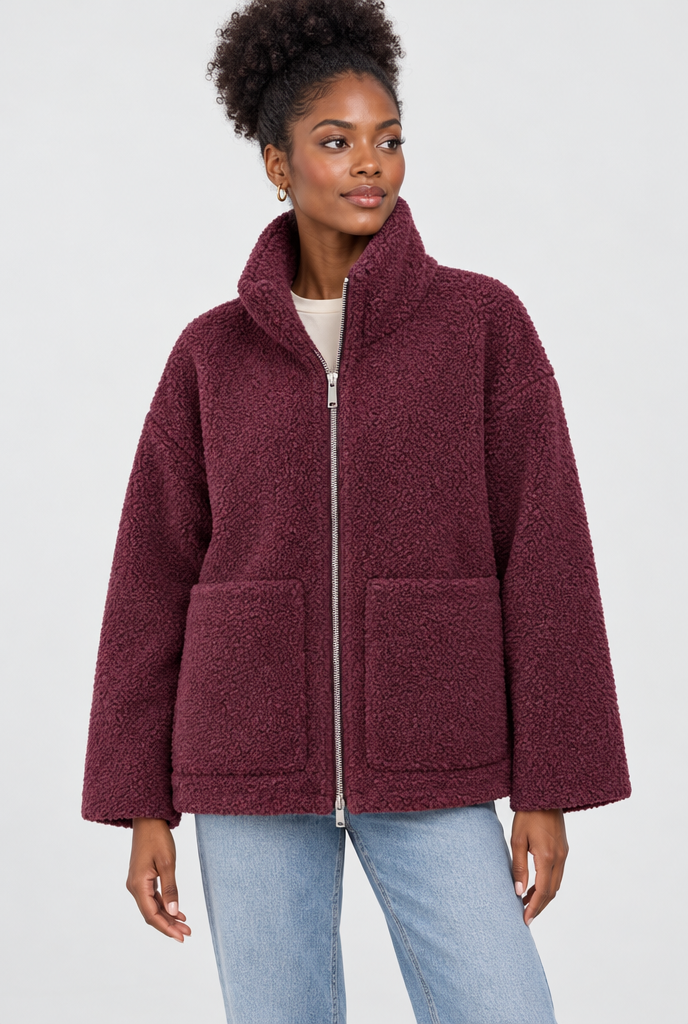 Veste zippée oversize en polaire sherpa — Bordeaux — photo principale