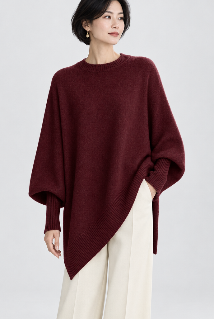 Pull oversize manches chauve-souris à ourlet asymétrique — Bordeaux — photo principale