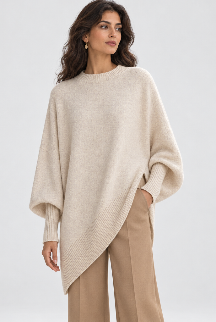 Pull oversize manches chauve-souris à ourlet asymétrique — Crème — photo principale
