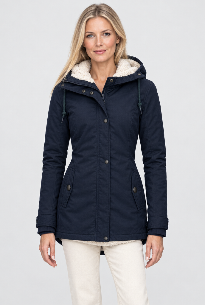 Parka utilitaire à capuche doublée sherpa — Marine — photo studio
