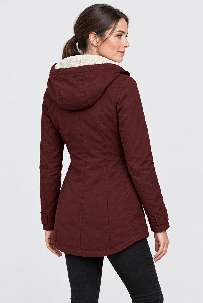 Parka utilitaire à capuche doublée sherpa — Bordeaux — vue de dos
