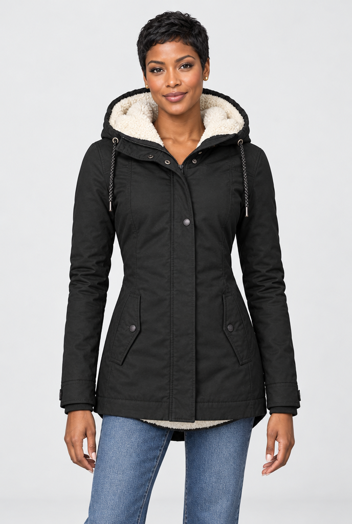 Parka utilitaire à capuche doublée sherpa — Noir — photo studio