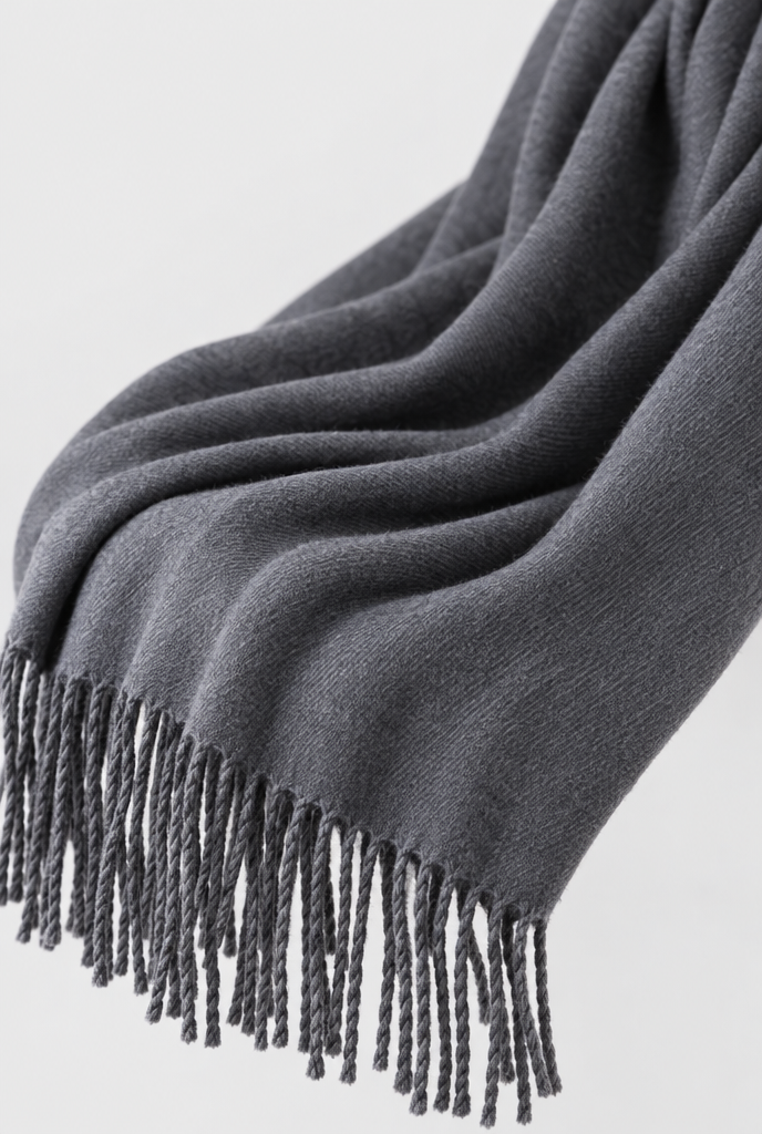 Étole façon pashmina à franges — Anthracite — détail