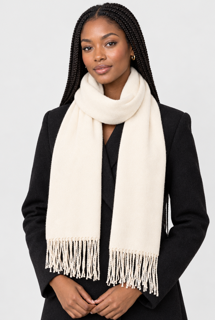 Étole façon pashmina à franges — Crème