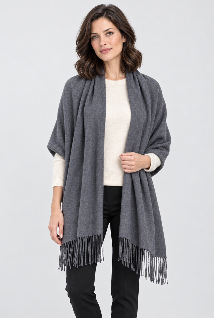 Étole façon pashmina à franges — Anthracite