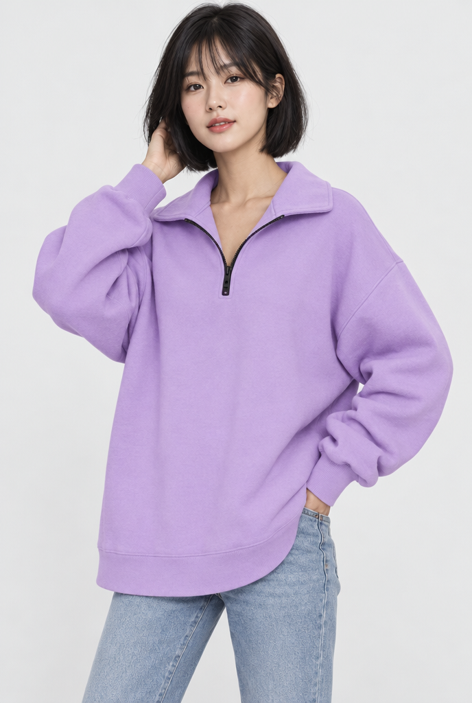 Sweat oversize à col demi-zip — Lavande — photo studio