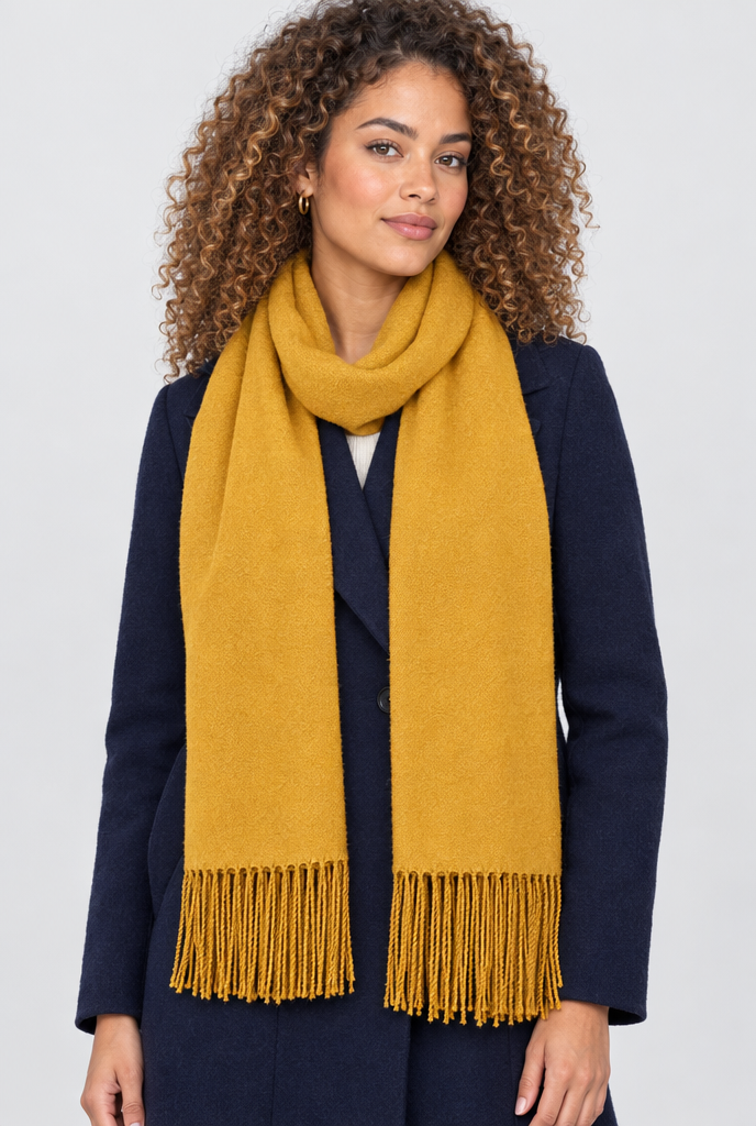 Étole façon pashmina à franges — Moutarde
