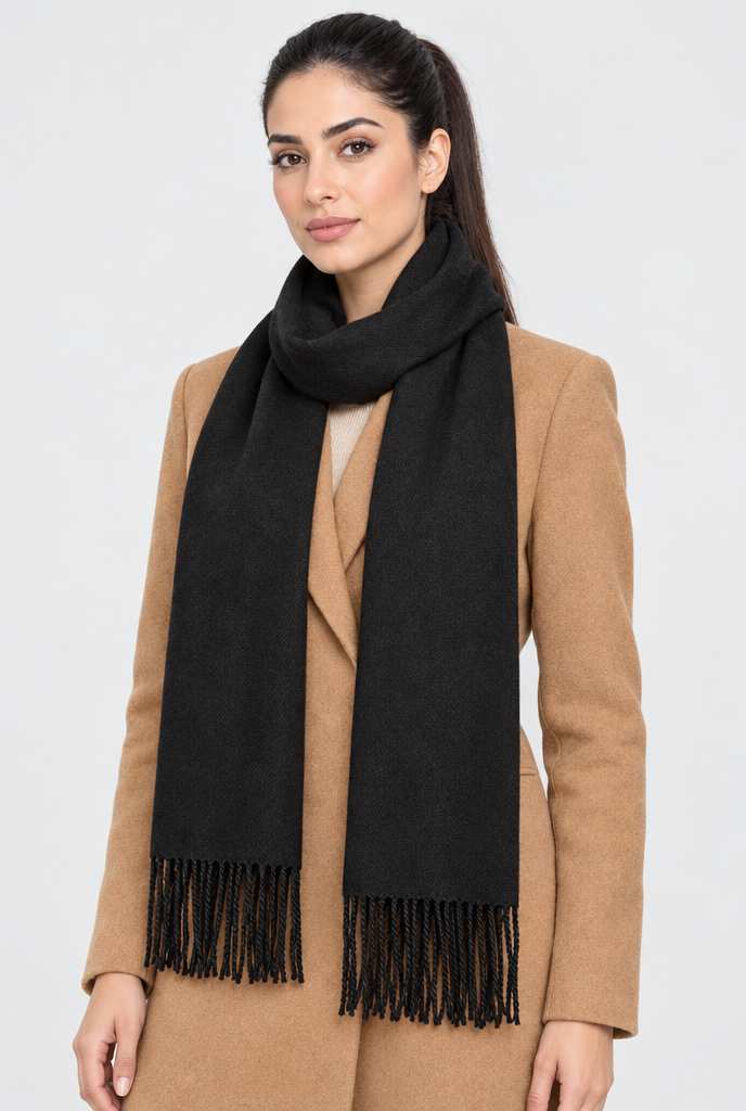 Étole façon pashmina à franges — Noir