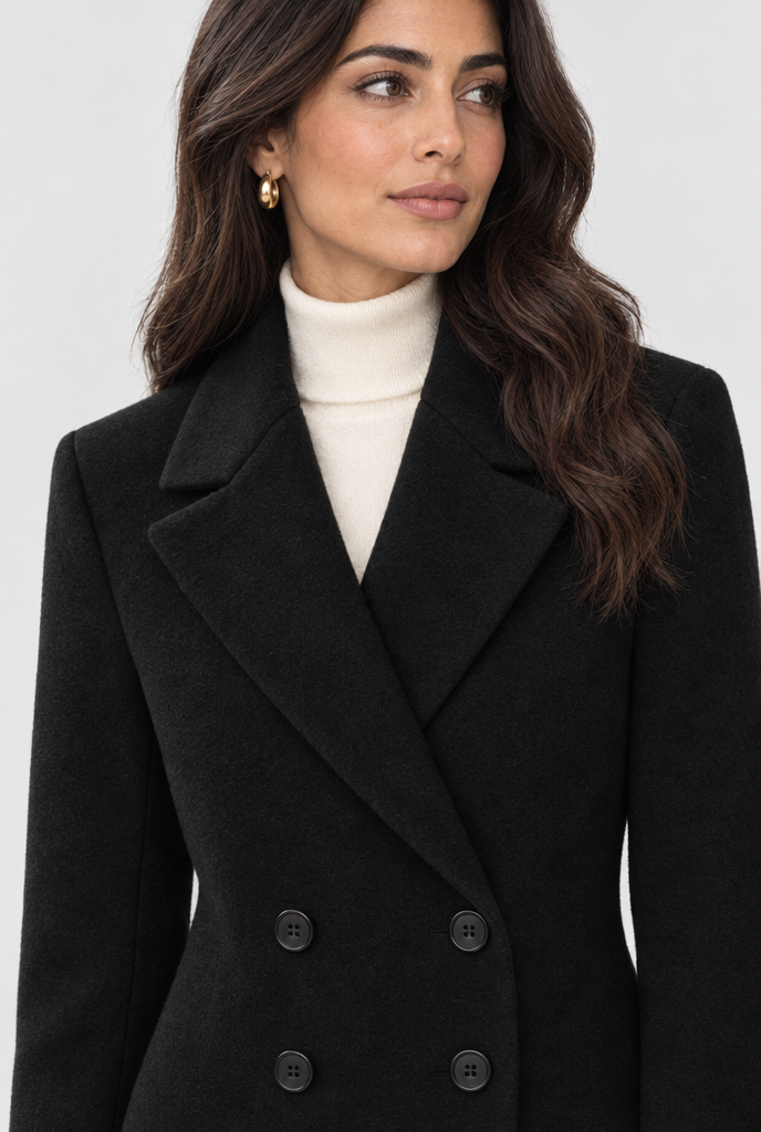 Manteau croisé ajusté effet laine — Noir — col