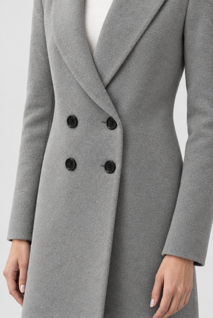 Manteau croisé ajusté effet laine — Gris chiné clair — détail