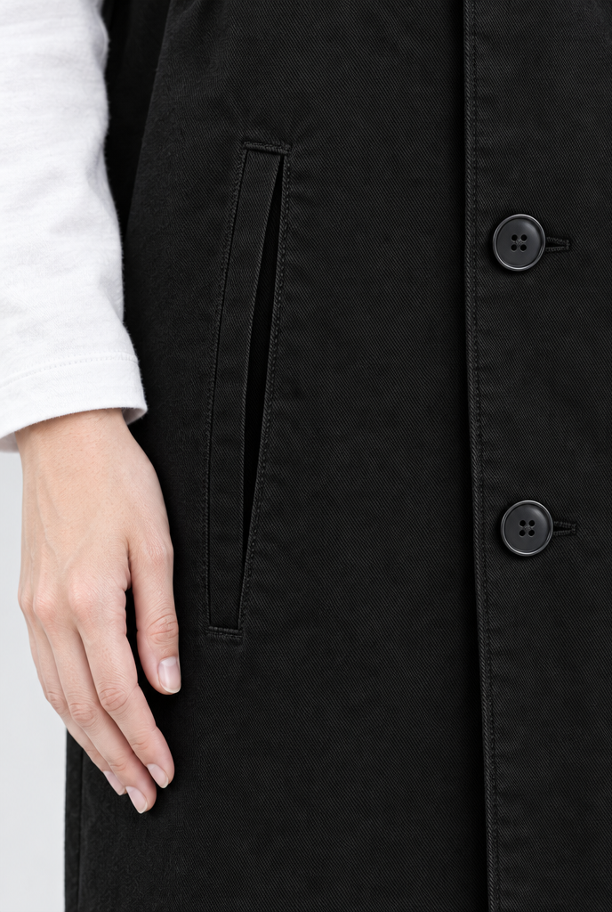 Manteau utilitaire oversize boutonné à capuche — Noir — détail