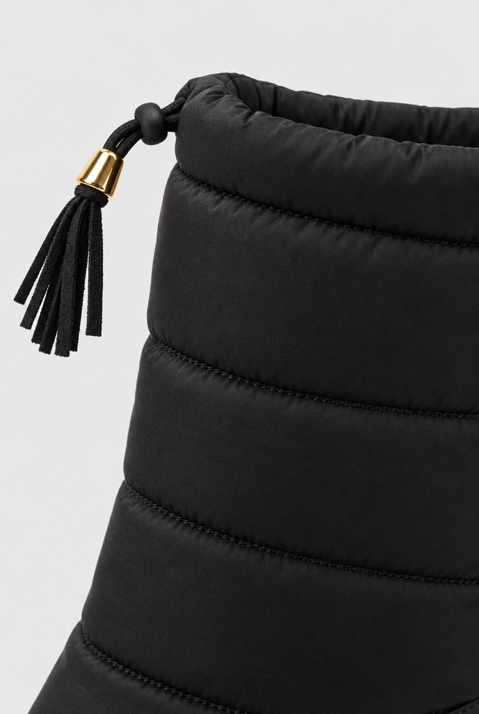 Bottes de neige matelassées mi-mollet — Noir — gros plan matière