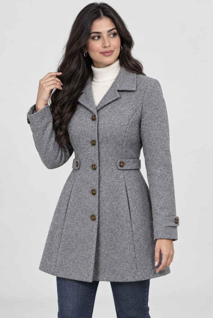 Manteau droit effet laine à patte de taille — Gris chiné clair — photo principale