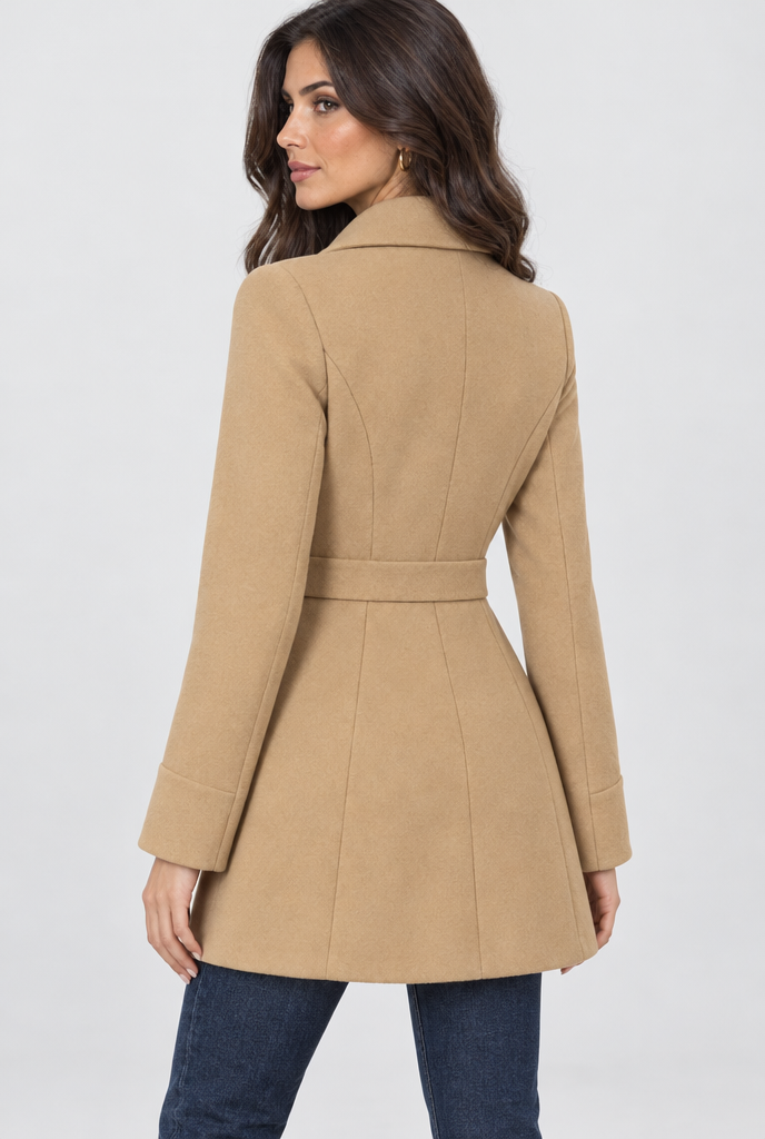 Manteau droit effet laine à patte de taille — Camel — vue de dos