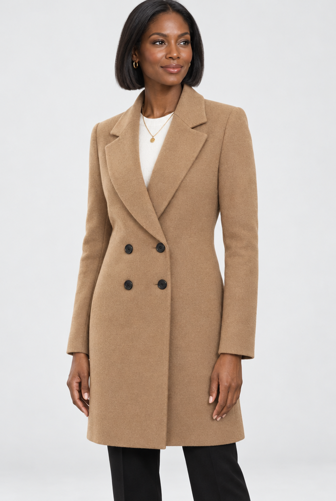Manteau croisé ajusté effet laine — Camel — photo principale