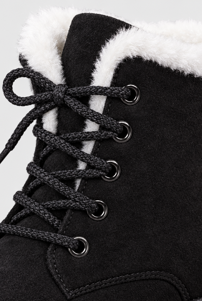 Bottes de neige à lacets en suédine doublées peluche — Noir — gros plan matière