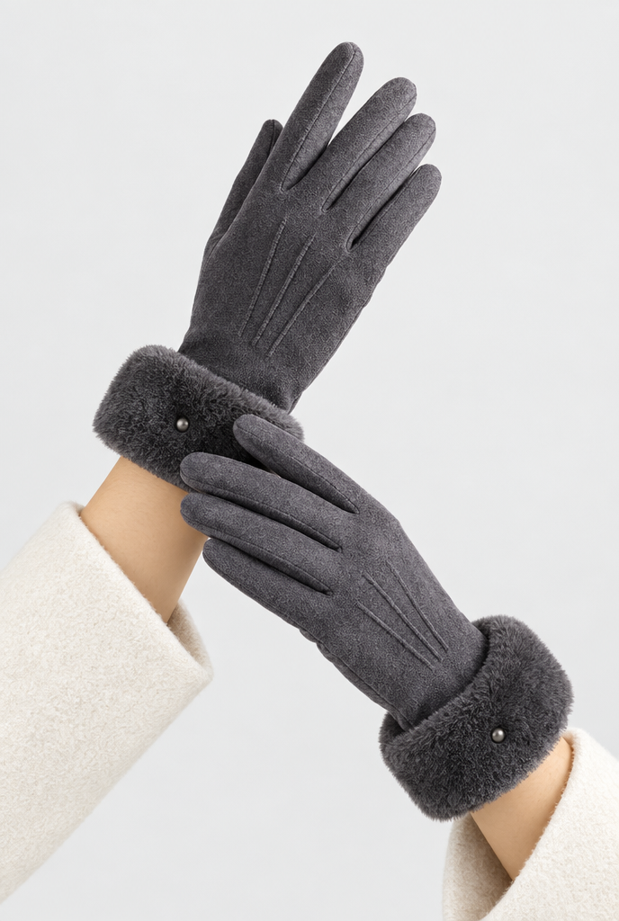 Gants d'hiver en suédine à pompon ou revers peluche — Anthracite revers peluche