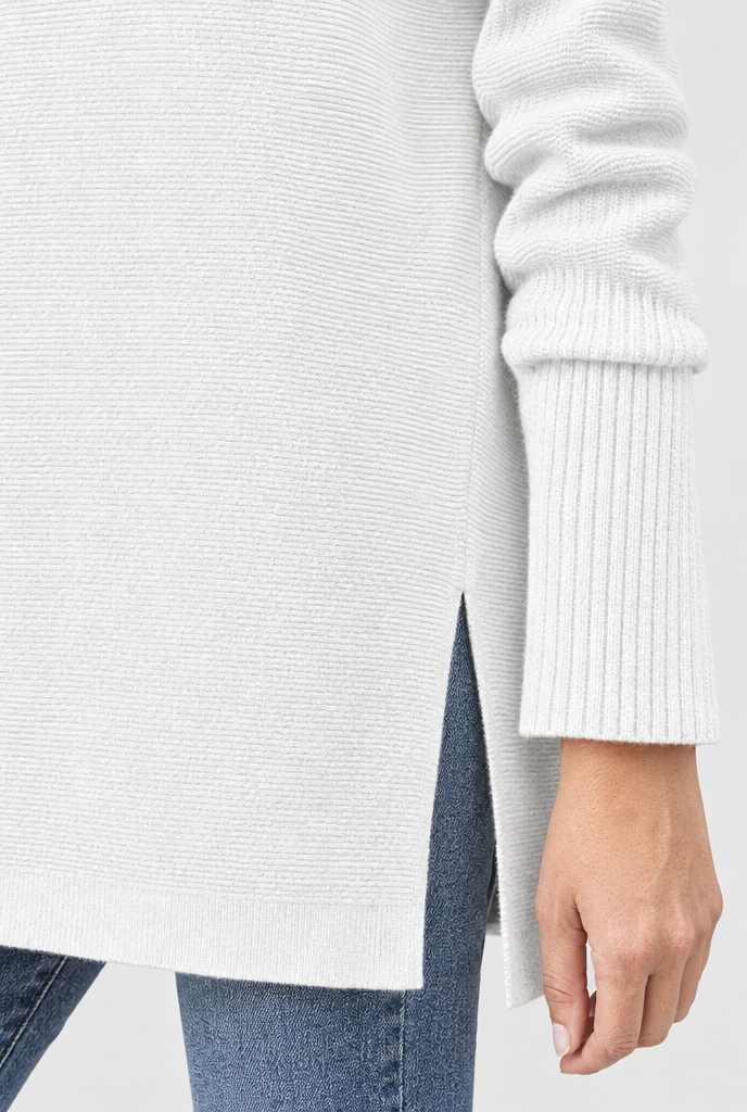 Pull tunique col roulé oversize à fentes — Blanc — détail