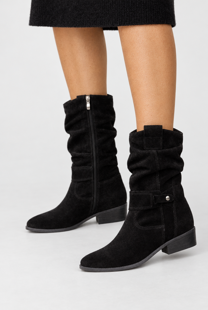 Bottes western mi-mollet souples à boucle — Noir — photo principale
