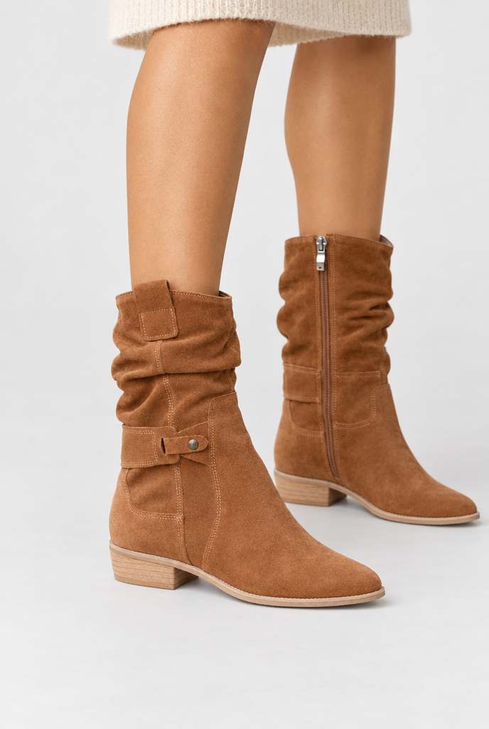 Bottes western mi-mollet souples à boucle — Cognac — photo principale