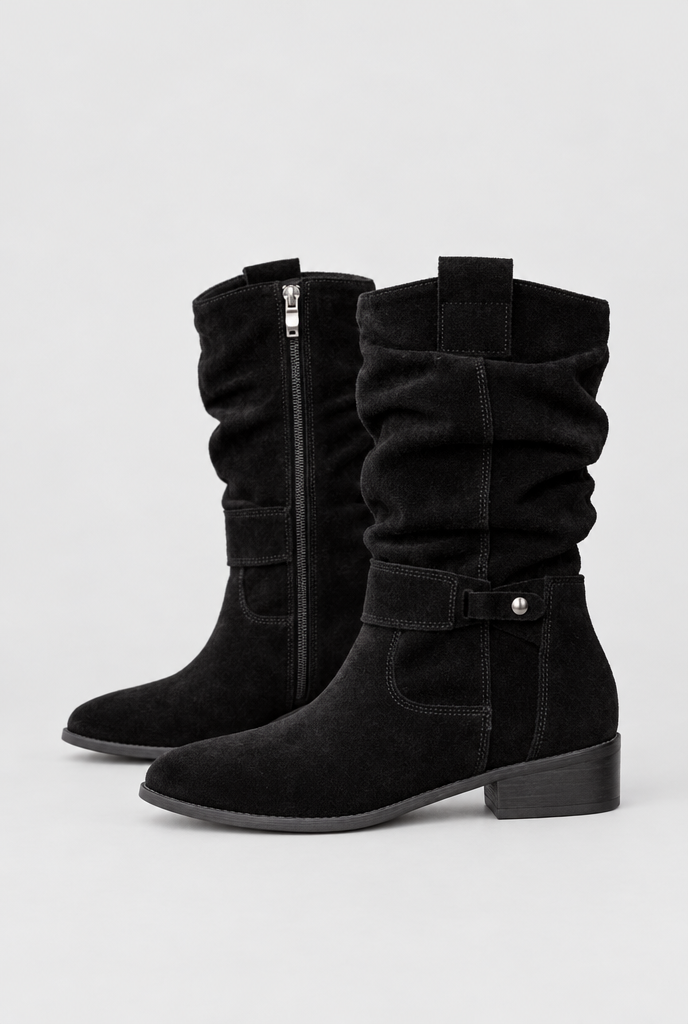 Bottes western mi-mollet souples à boucle — Noir — packshot