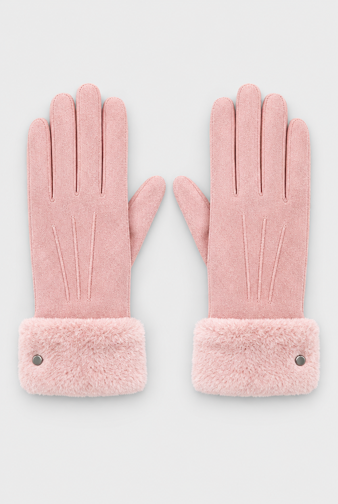 Gants d'hiver en suédine à pompon ou revers peluche — Rose revers peluche — packshot