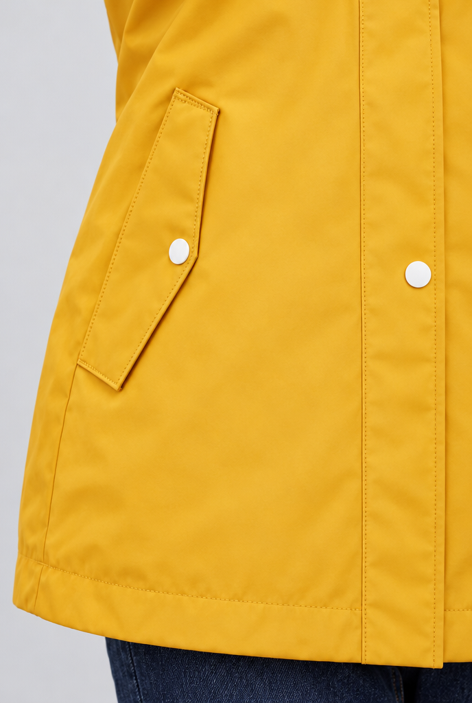 Veste de pluie à capuche doublée façon sherpa — Jaune tournesol — détail