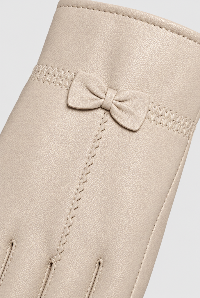Gants d'hiver effet cuir à petit nœud — Crème — gros plan matière