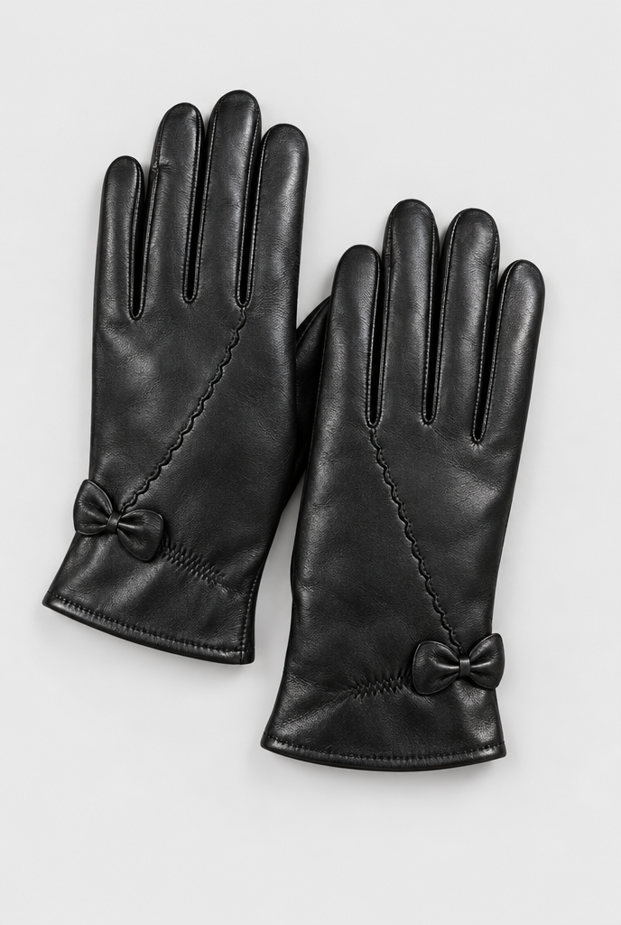 Gants d'hiver effet cuir à petit nœud — Noir — packshot