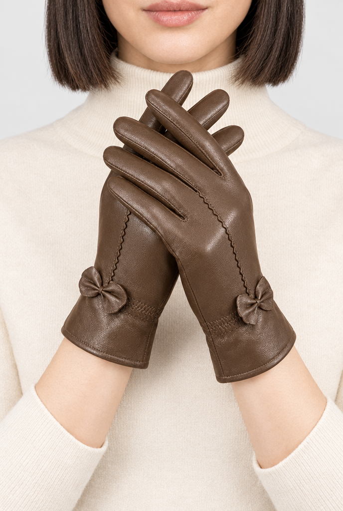 Gants d'hiver effet cuir à petit nœud — Café — photo principale
