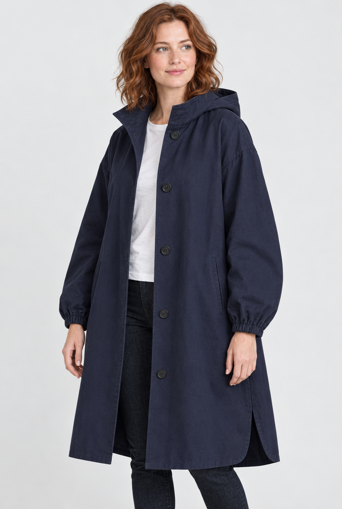 Manteau utilitaire oversize boutonné à capuche — Marine — photo studio