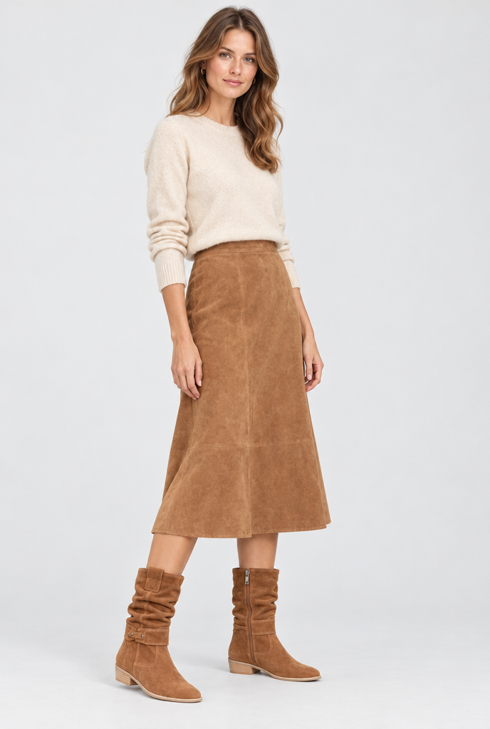 Bottes western mi-mollet souples à boucle — Cognac — silhouette complète