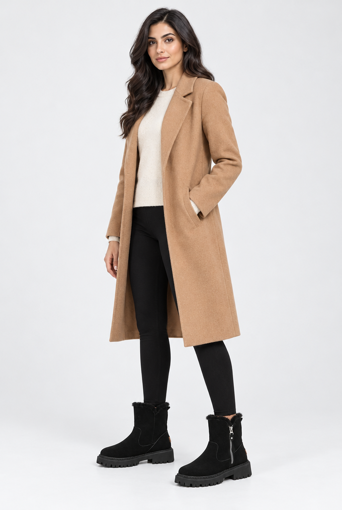 Bottines zippées en suédine doublées peluche — Noir