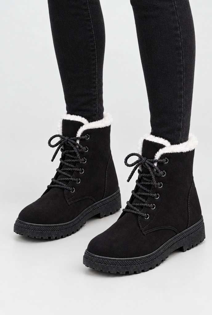 Bottes de neige à lacets en suédine doublées peluche — Noir — photo principale