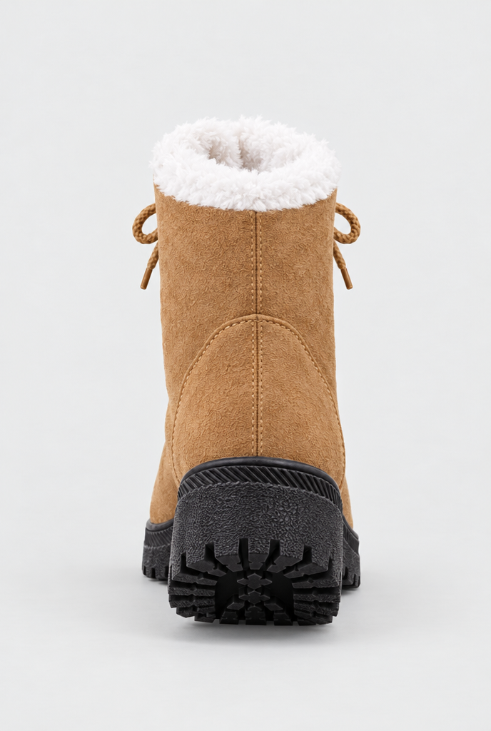 Bottes de neige à lacets en suédine doublées peluche — Camel — talon et semelle