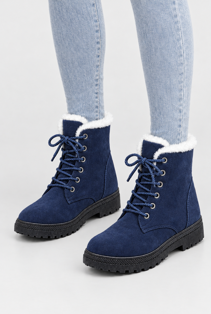 Bottes de neige à lacets en suédine doublées peluche — Marine — photo principale