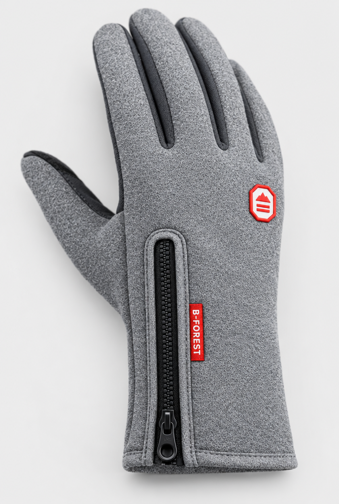 Gants d'hiver coupe-vent tactiles à poignet zippé — Gris — gros plan matière
