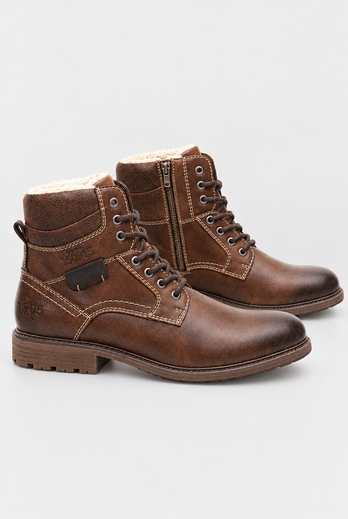 Boots d’hiver à lacets doublées fausse fourrure — Marron — packshot