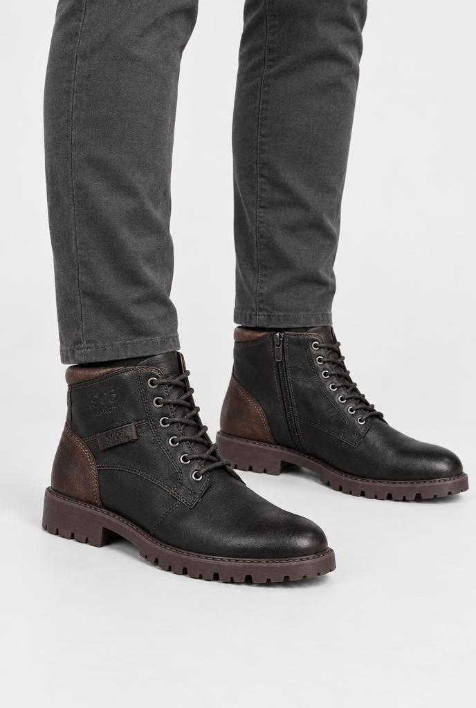 Boots à lacets et zip latéral effet cuir — Noir