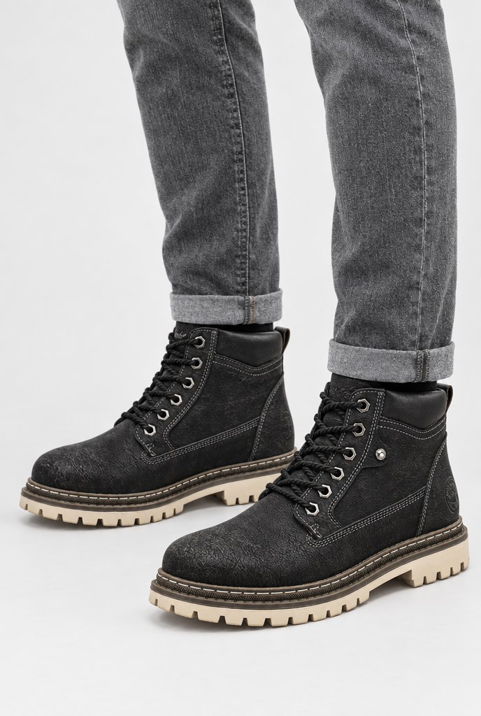 Boots montantes à lacets effet vieilli — Noir