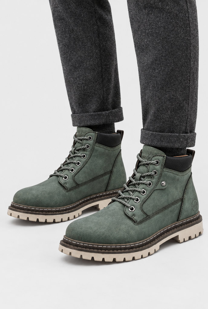 Boots montantes à lacets effet vieilli — Vert forêt