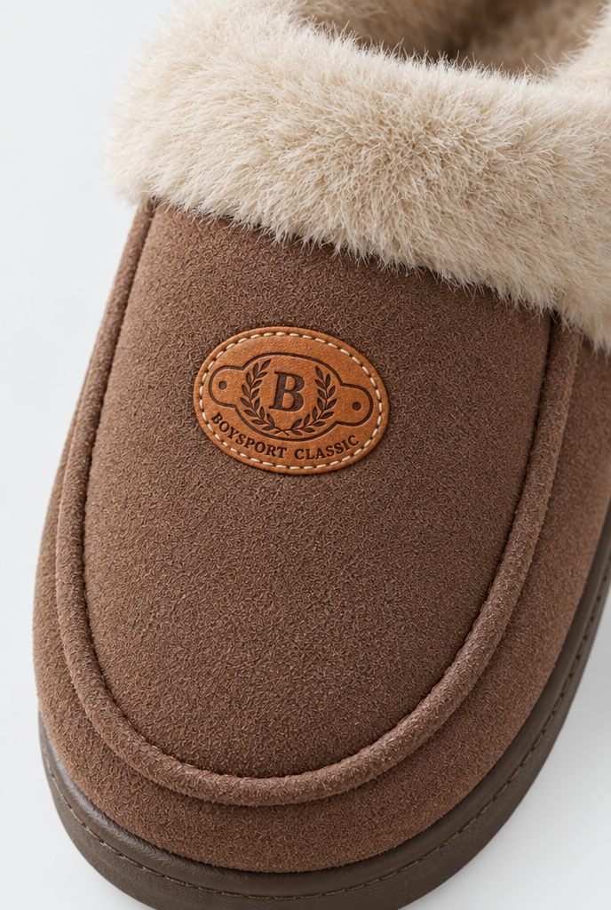 Chaussons fermés à revers en fausse fourrure Homme — Moka — détail
