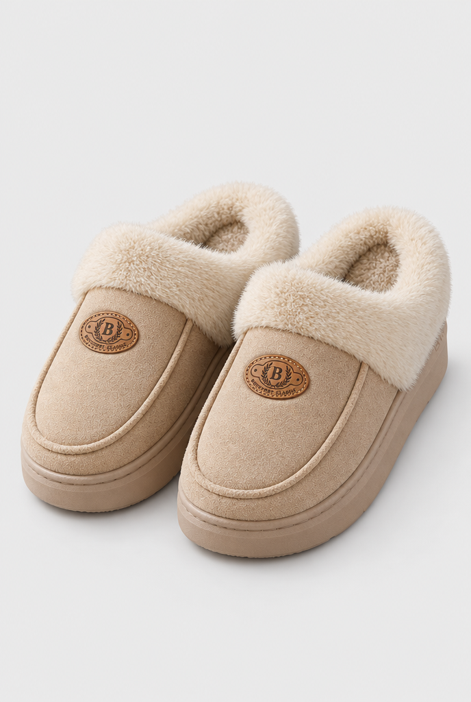 Chaussons fermés à revers en fausse fourrure Homme — Sable — packshot