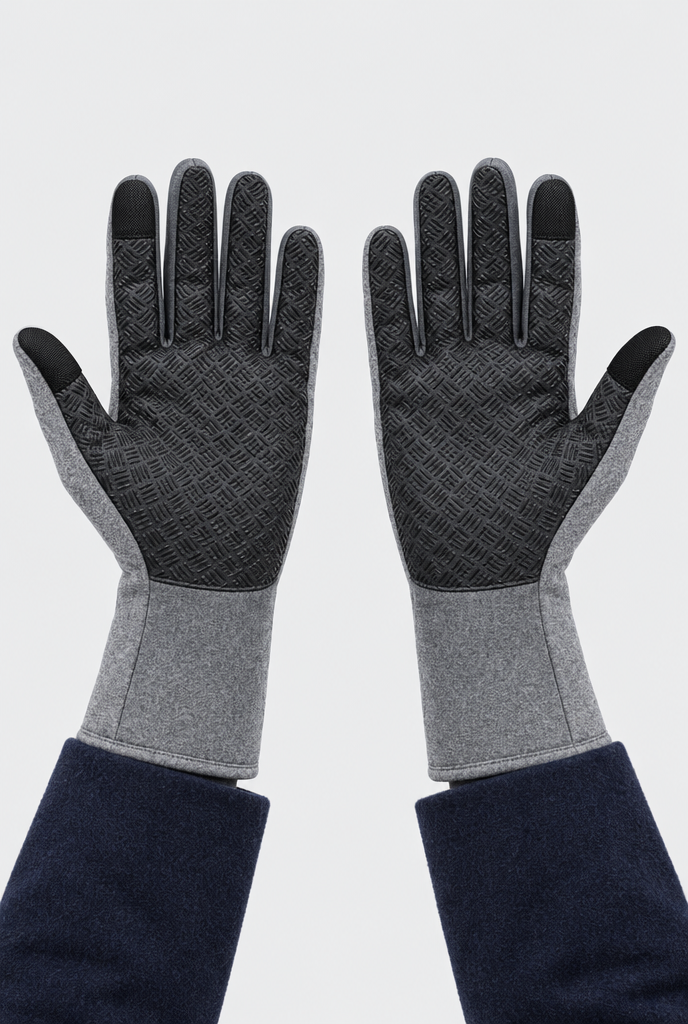 Gants d'hiver coupe-vent tactiles à poignet zippé — Gris